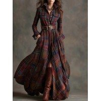 Women's retro plaid slimming irregular colorful dress
