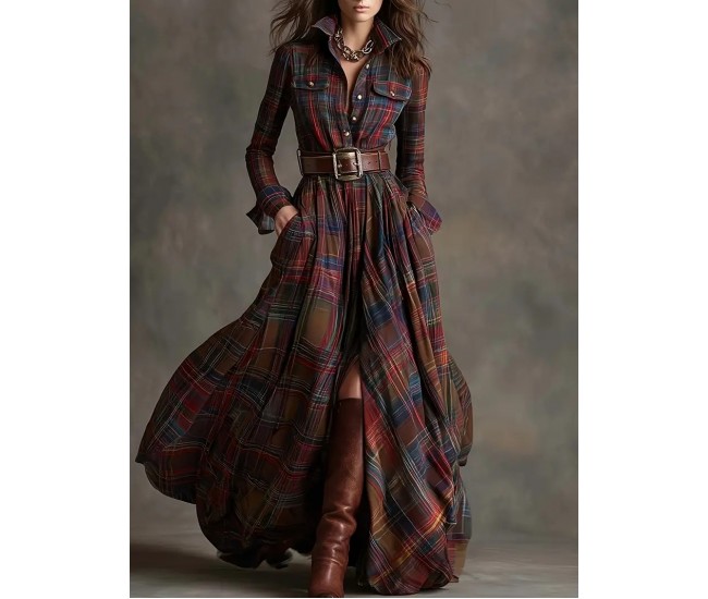 Women's retro plaid slimming irregular colorful dress