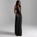 Women's Sexy Deep V-Neck Halter Neck Backless Slit Black Floor-Length Dress