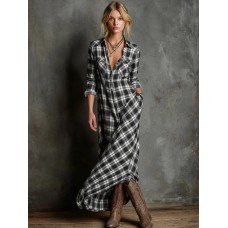 Women's Long-Sleeved Plaid Shirt Collar Dress Black and White Women's Long-Sleeved Plaid Shirt Collar Dress Black and White