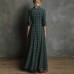 Women's Long-Sleeved Plaid Shirt Collar Dress Green