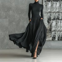 Women's French Retro Elegant Light Luxury Slim-Fit Dress Black