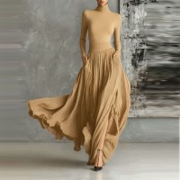 Women's French Retro Elegant Light Luxury Slim-Fit Dress Brown