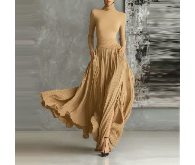 Women's French Retro Elegant Light Luxury Slim-Fit Dress Brown