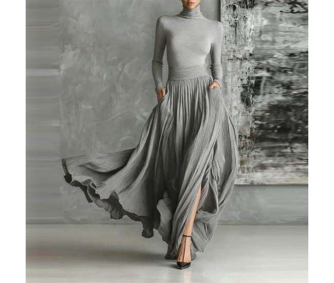 Women's French Retro Elegant Light Luxury Slim-Fit Dress Grey