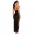 Women’s Sleeveless Solid Color Sexy Strapless Spaghetti Strap Slit Long Dress Black