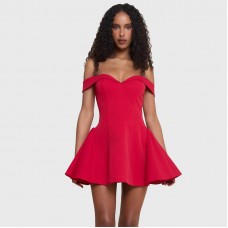 Women’s Strapless Fitted Ruffle Dress Red Women’s Strapless Fitted Ruffle Dress Red