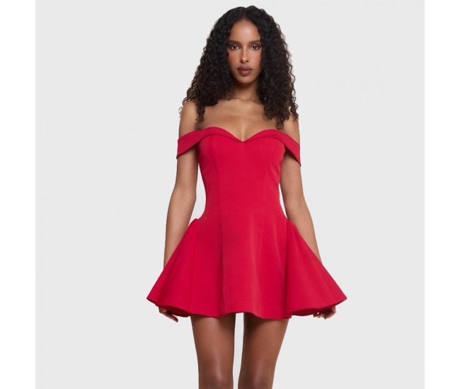 Women’s Strapless Fitted Ruffle Dress Red