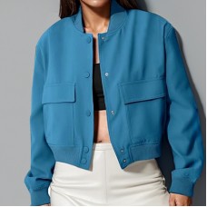 Women’s Loose-Fitting Lapel Casual Long-Sleeved Fashion Suit Jacket Blue