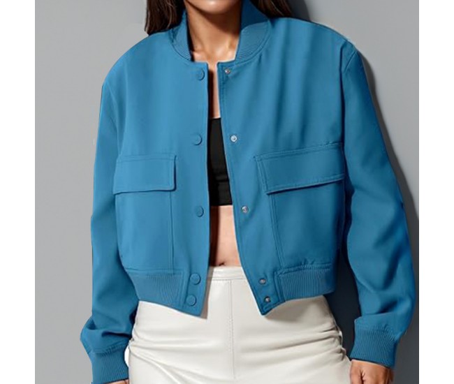 Women’s Loose-Fitting Lapel Casual Long-Sleeved Fashion Suit Jacket Blue