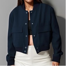 Women’s Loose-Fitting Lapel Casual Long-Sleeved Fashion Suit Jacket Cyan