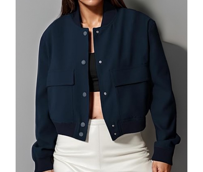 Women’s Loose-Fitting Lapel Casual Long-Sleeved Fashion Suit Jacket Cyan