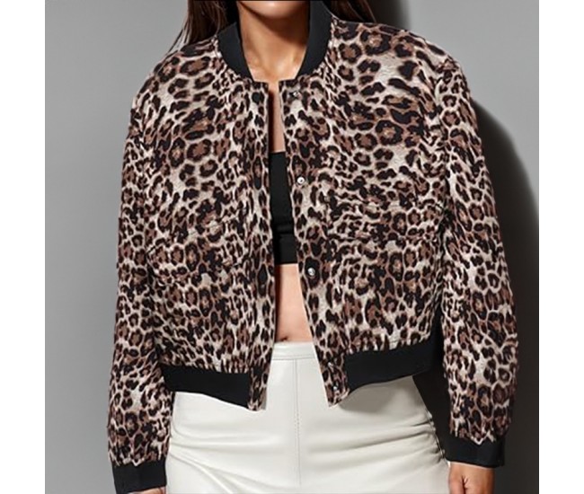 Women’s Loose-Fitting Lapel Casual Long-Sleeved Fashion Suit Jacket Leopard print