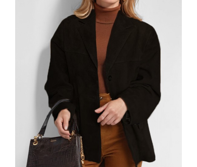 Women’s Retro Loose-Fitting Lapel Casual Long-Sleeved Fashion Suit Jacket Black