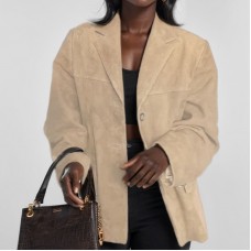 Women’s Retro Loose-Fitting Lapel Casual Long-Sleeved Fashion Suit Jacket Khkai