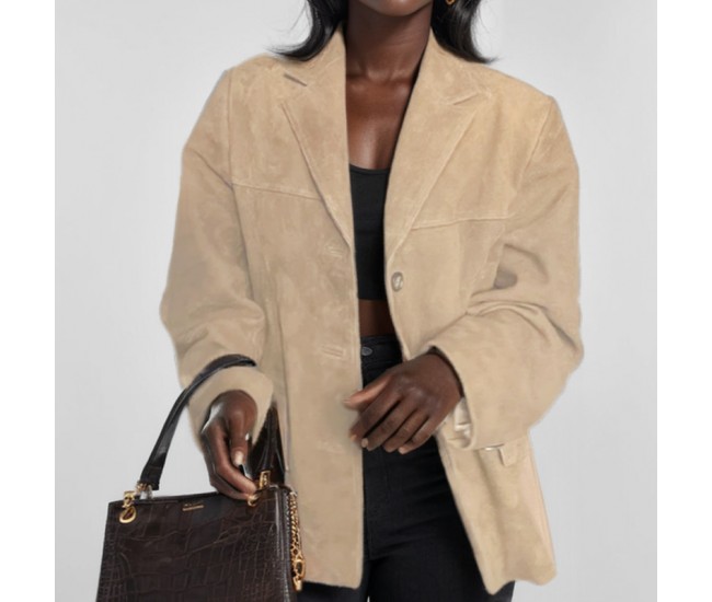 Women’s Retro Loose-Fitting Lapel Casual Long-Sleeved Fashion Suit Jacket Khkai