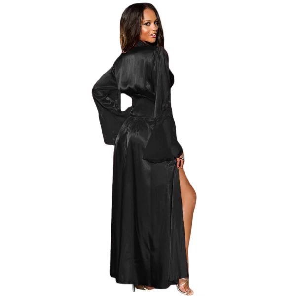 Women's Black Glamour Valentine Long Robe