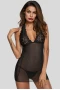 Women's Black V Neck Lace Mesh Chemise