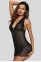 Women's Black V Neck Lace Mesh Chemise