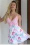 Women's Two Piece Pink Lace Overlay Floral Print Babydoll Set