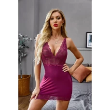 Women's Purple Microfibra Lace Chemise