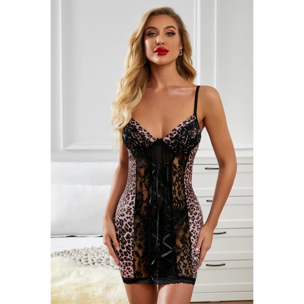 Women's Leopard Animal Print Spaghetti Straps Chemise