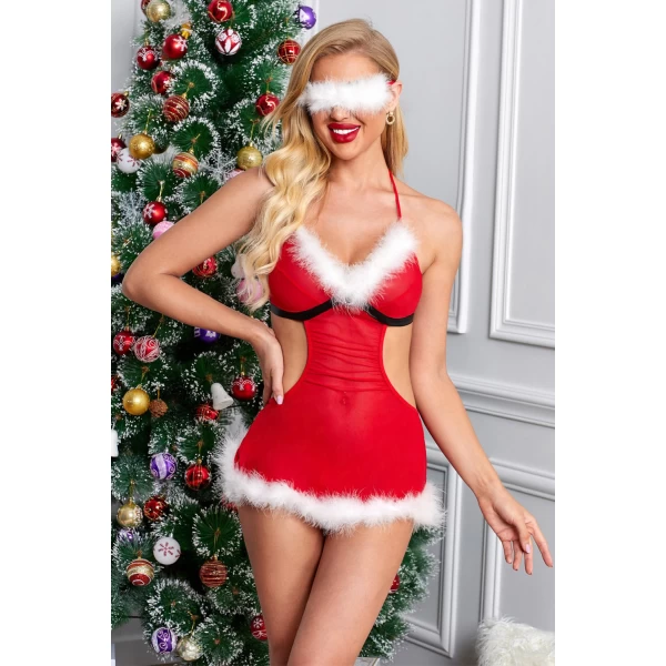 Women's Furry Christmas Goddess Costume 3 Piece Set