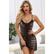 Women's Leopard Print Lace Spaghetti Strap Chemise