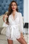 Women's 3pcs White Sheer Lace and Bow Robe Set