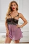 Women's Black Purple Rhinestone Decor Lace Mesh Babydoll