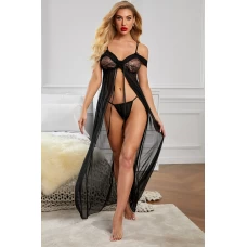 Women's Spaghetti Straps Off Shoulder Night Gown with Thong