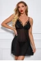 Women's Black Sheer Lace Mesh Babydoll with Thong