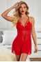 Women's Red Sheer Lace Mesh Babydoll with Thong