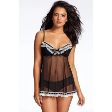 Women's Black Ruffles Galore Babydoll Set