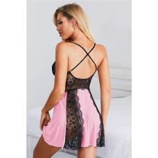 Women's Sweet Pink Lace Nightdress Babydoll