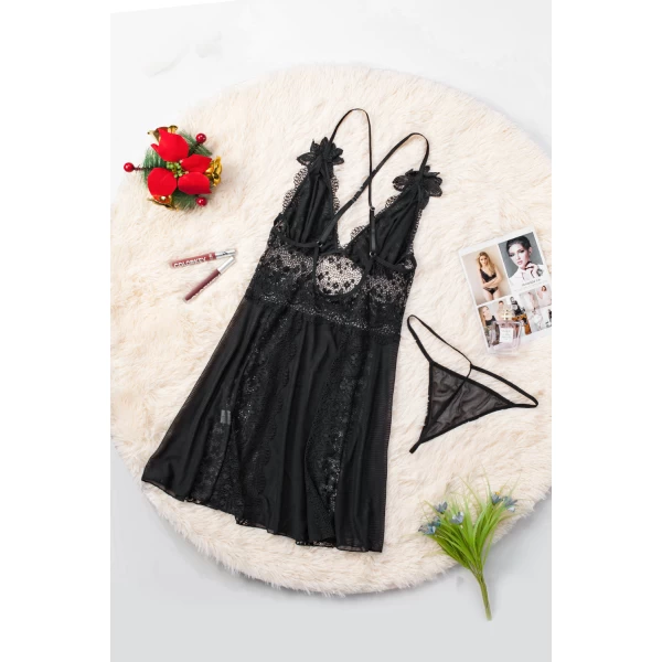 Women's Black Lace Nightdress Babydoll