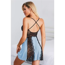 Women's Sky Blue Lace Nightdress Babydoll