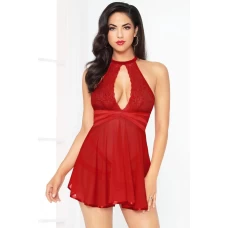 Women's Two Piece Red Open Keyhole Babydoll Set