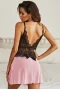 Women's Pink Lace Mesh Open Back Babydoll