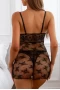 Women's Two Piece Black V Neck Adjustable Straps Lace Splicing Babydoll with Thong Set
