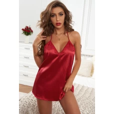 Women's Red Lace Patchwork Halter V Neck Sexy Babydoll