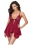 Women's Red Lace Satin Babydoll with Thong Two Piece Set