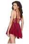 Women's Red Lace Satin Babydoll with Thong Two Piece Set