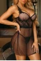 Women's Black Polka Dot Print Mesh Lace Two Piece Set Babydoll