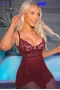 Women's Burgundy Valentines Lace Bra tulle Splicing Babydoll