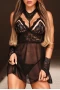 Women's Black Spaghetti Strap Mesh Lace Babydoll Set