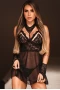 Women's Black Spaghetti Strap Mesh Lace Babydoll Set