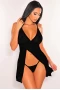 Women's Black Heart-shape Mesh Cut-out Babydoll with Thong