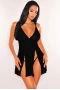 Women's Black Heart-shape Mesh Cut-out Babydoll with Thong