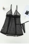 Women's Black Heart-shape Mesh Cut-out Babydoll with Thong